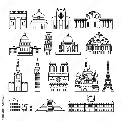 Monuments thin line icons