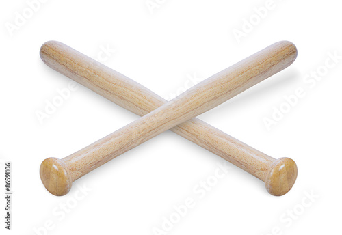 wooden baseball bat and shadow on white background with clipping