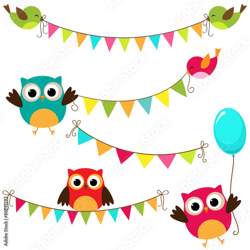 Vector set of colorful and bright bunting with birds