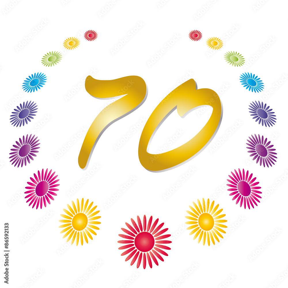 Goldene 70 Jahre - Jahrestag mit bunten Blümchen im Kreis 
