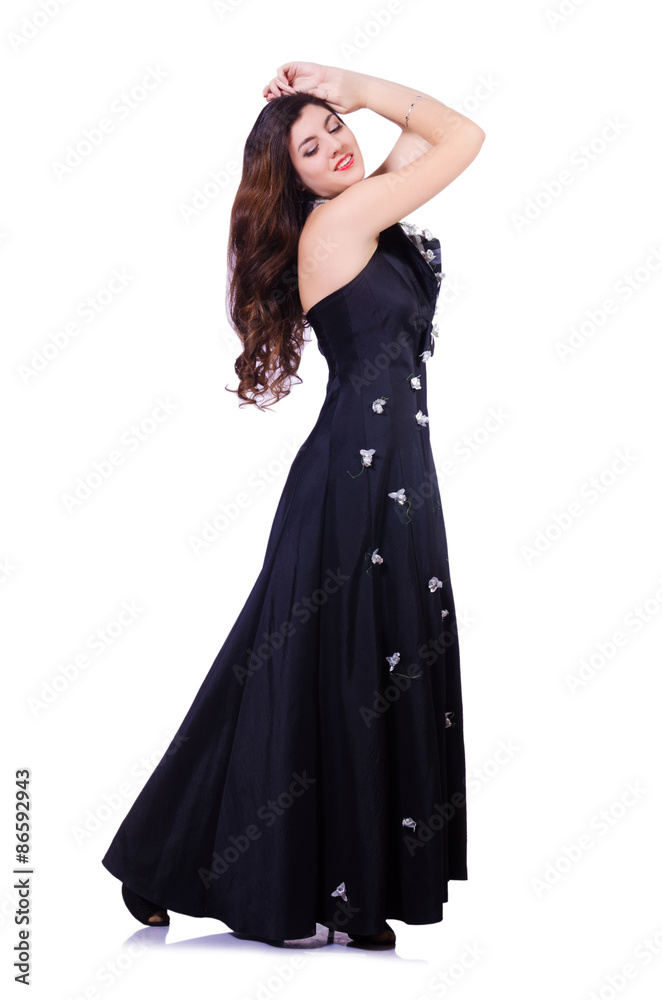 Young girl with brown hairs in long dress isolated on white Young girl with brown hairs in long dress isolated on white