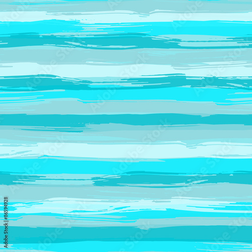 Vector seamless pattern with blue brush strokes. Striped sea