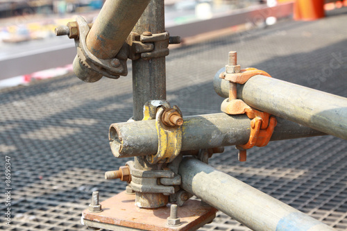 scaffolding clamps on oil and gas platform.