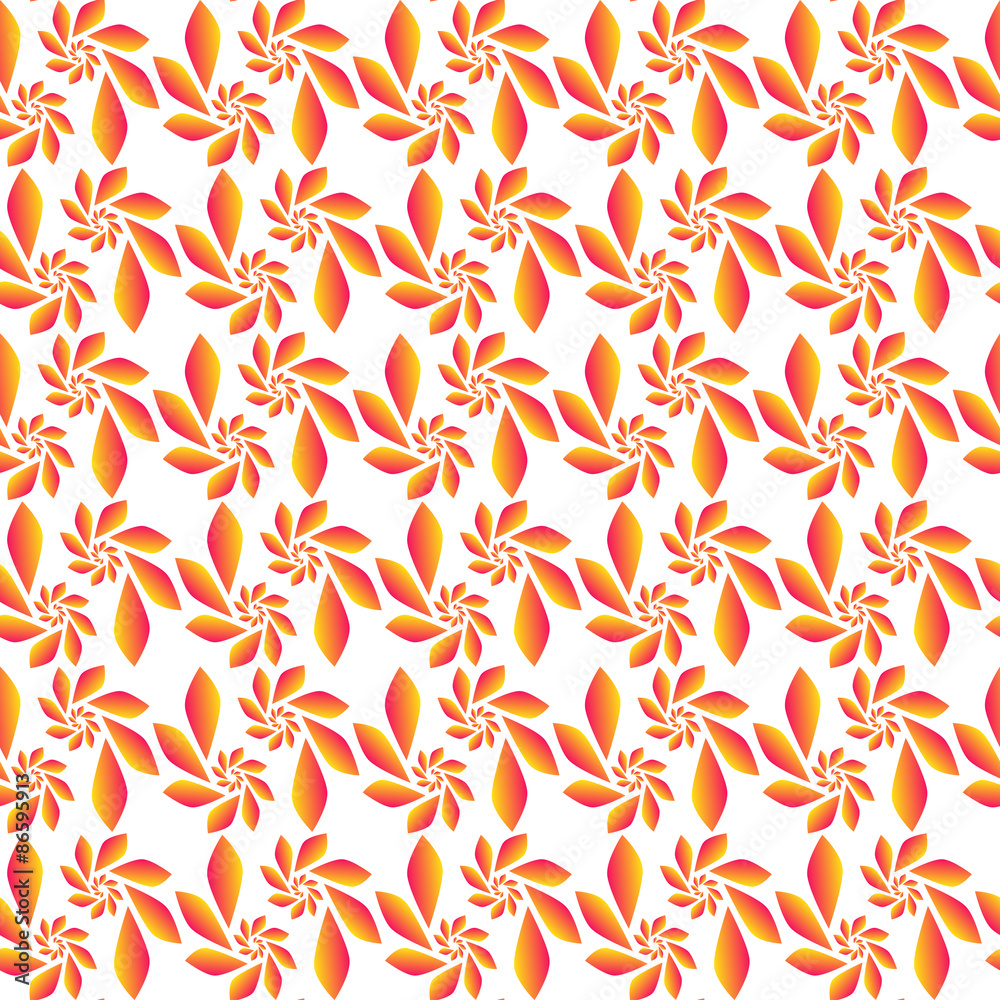 Seamless pattern of abstract orange leaves swirling spiral