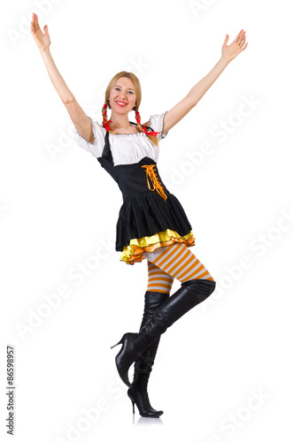 Woman in bavarian costume isolated on white