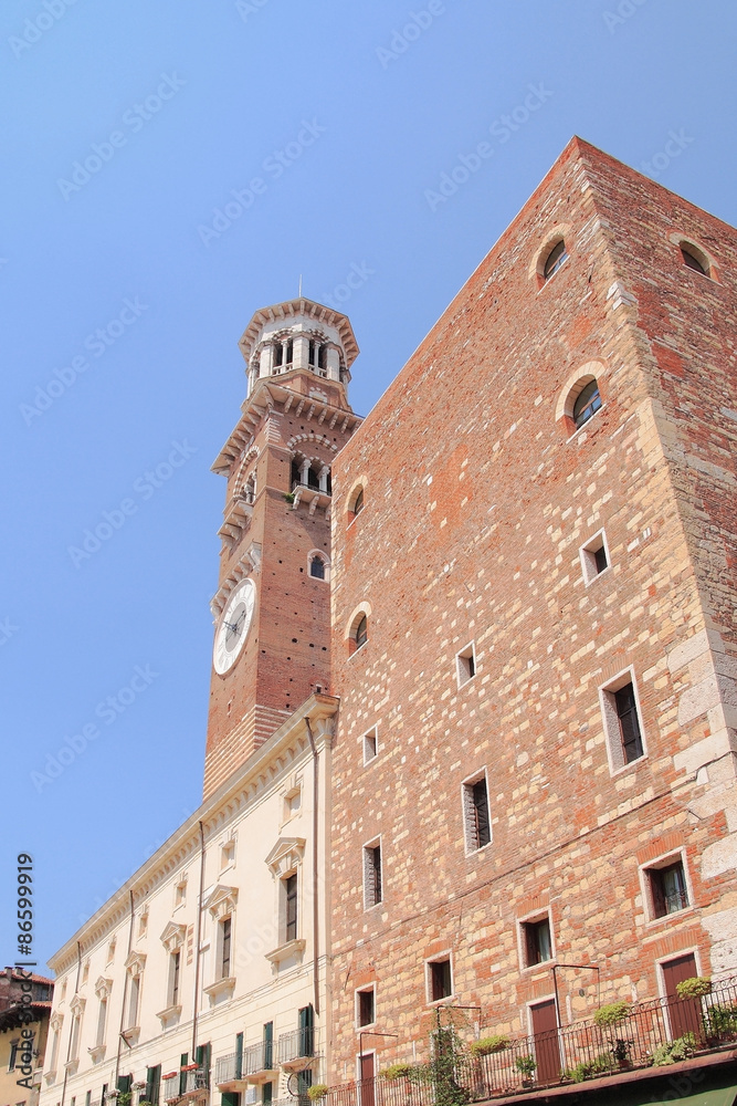 Buildings and Lamberti tower. Verona, Italy
