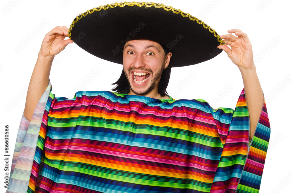 Handsome man in vivid poncho isolated on white Handsome man in vivid poncho isolated on white