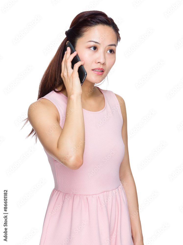 Asian woman talk to cellphone Asian woman talk to cellphone