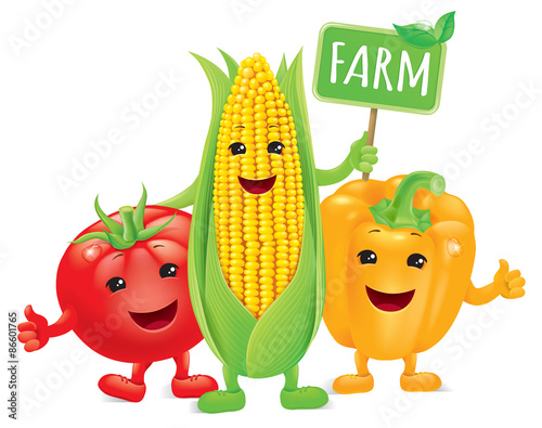 Funny vegetables with board farm