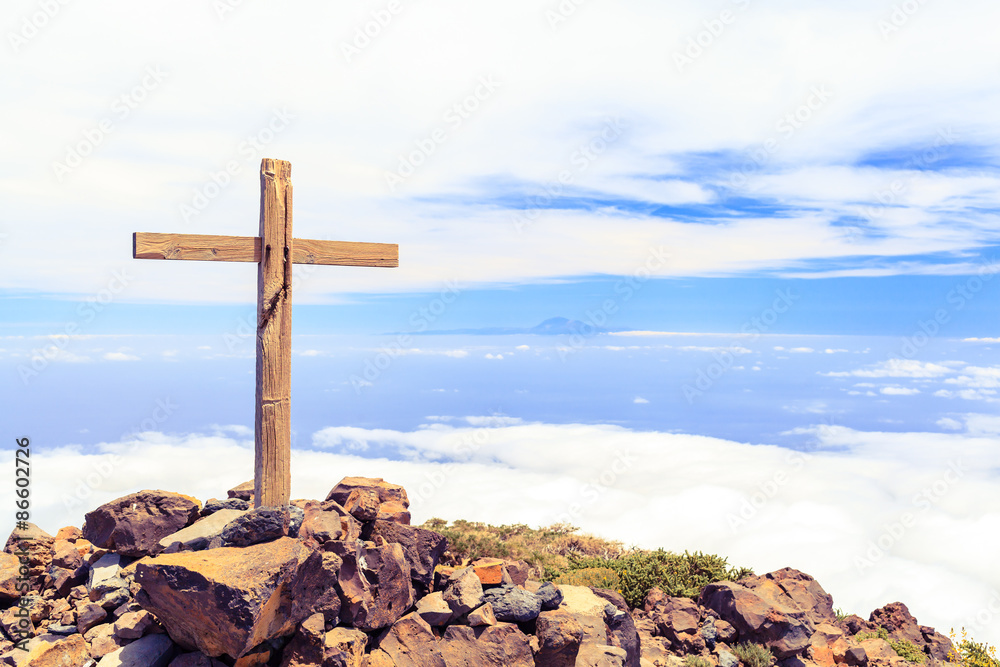 Christian cross on mountain top Christian cross on mountain top