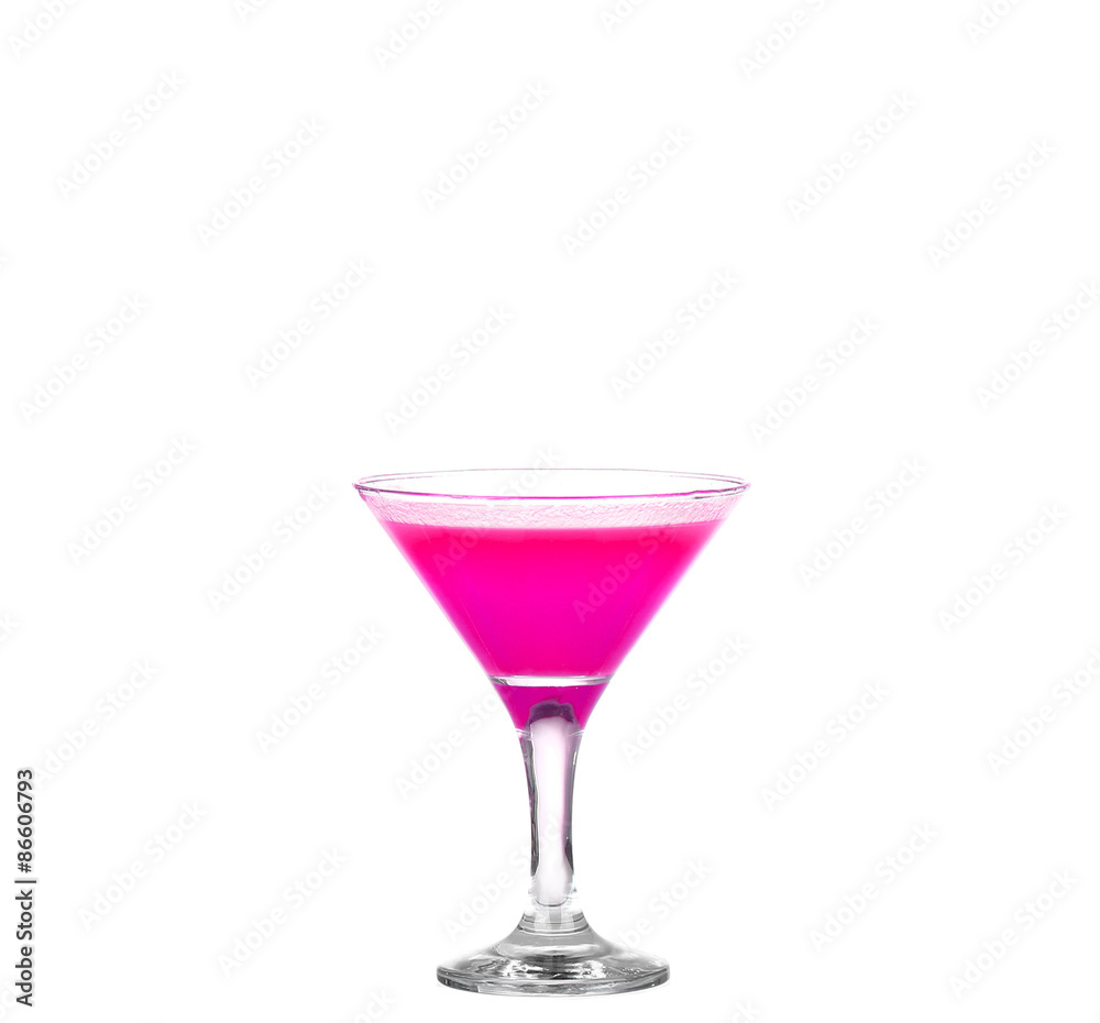 Fresh pink cocktail isolated on white background