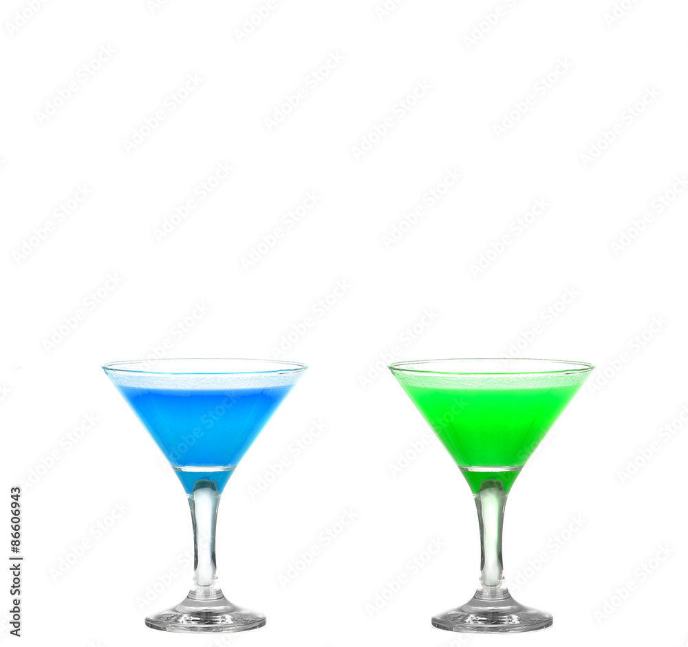 Two martini glasses with colored cocktails - hurray !!