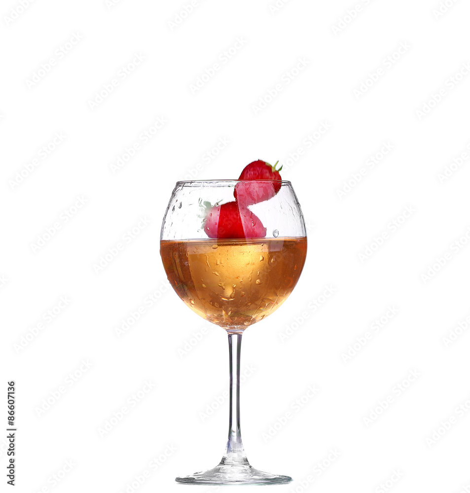 Single Strawberry splashing into a glass of wine Single Strawberry splashing into a glass of wine