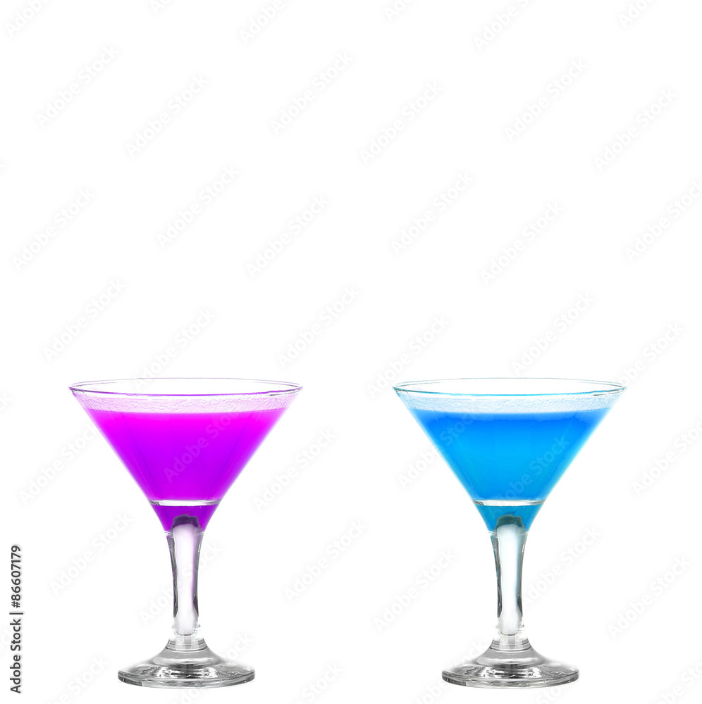 Two refreshing cocktail color isolate on white Two refreshing cocktail color isolate on white
