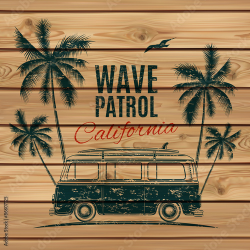 Grunge, vintage, retro surf van.