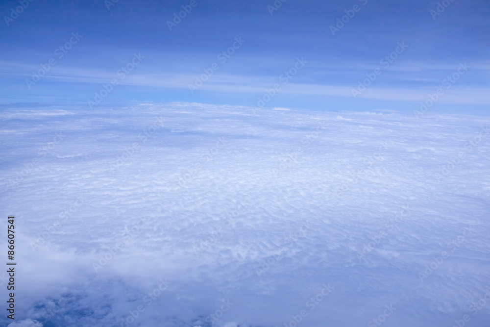 view from the window when airplane flying in the cloud