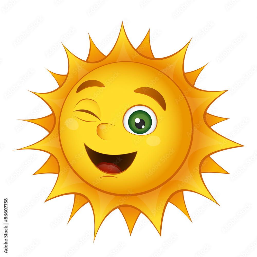 Shining yellow smiling sun isolated on a white background Shining yellow smiling sun isolated on a white background