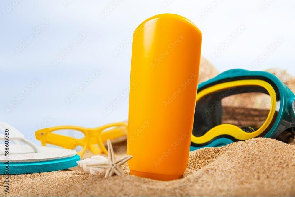 Suntan Lotion, Sunglasses, Moisturizer. Suntan Lotion, Sunglasses, Moisturizer.