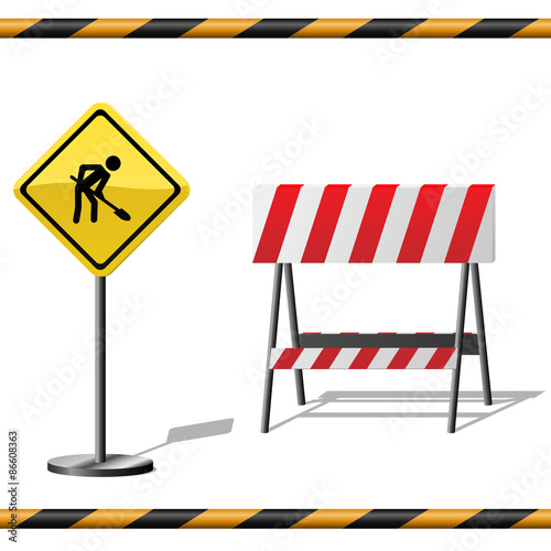 Under construction vector template with warning road sign