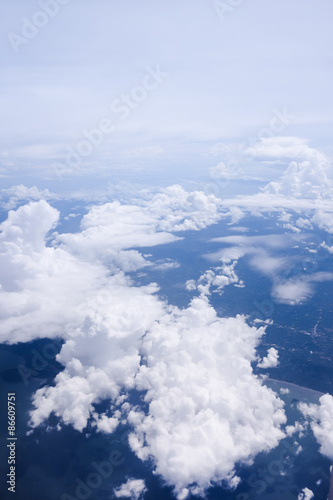 view from the window when airplane flying in the cloud