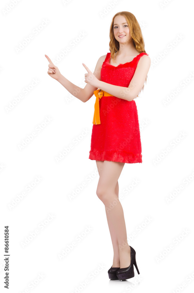 Young nice girl showing isolated on white Young nice girl showing isolated on white