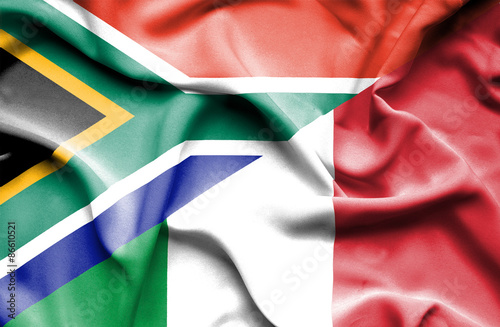 Waving flag of Italy and South Africa