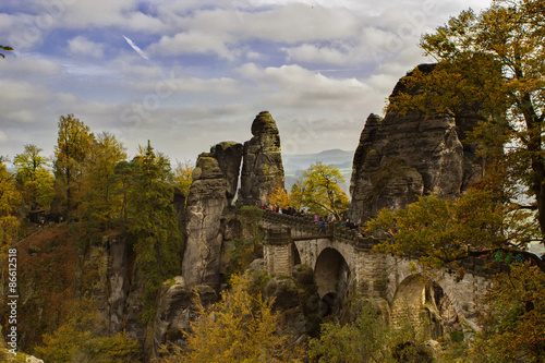 Nice panorama of Bastei mountains in Germany