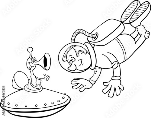 spaceman with alien coloring page