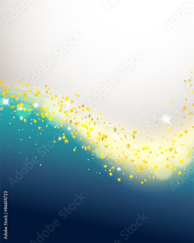 golden stars flowing over blue background