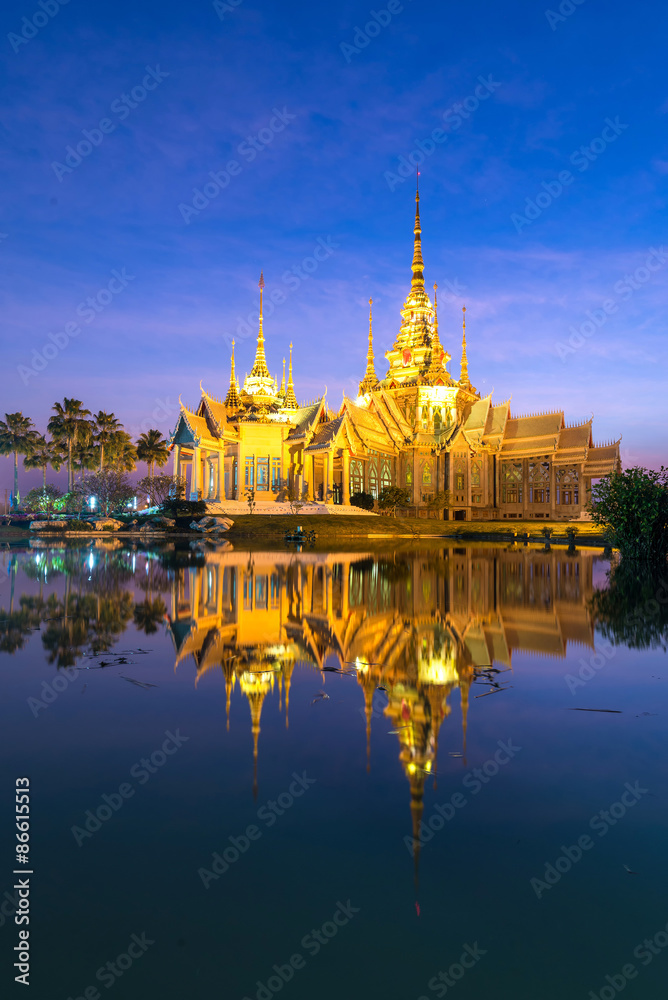 A beautiful temple in reflection in twilight  , Nakorn ratchasri