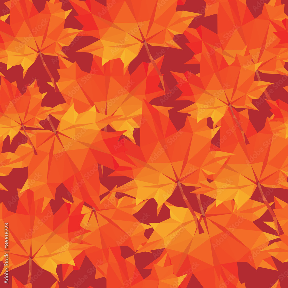 low-poly background polygonal pattern autumn maple leaves seamle