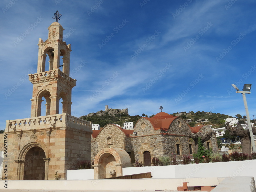 Fototapeta premium Grèce - Ile de Rhodes - Asklipios - Clocher et Eglise