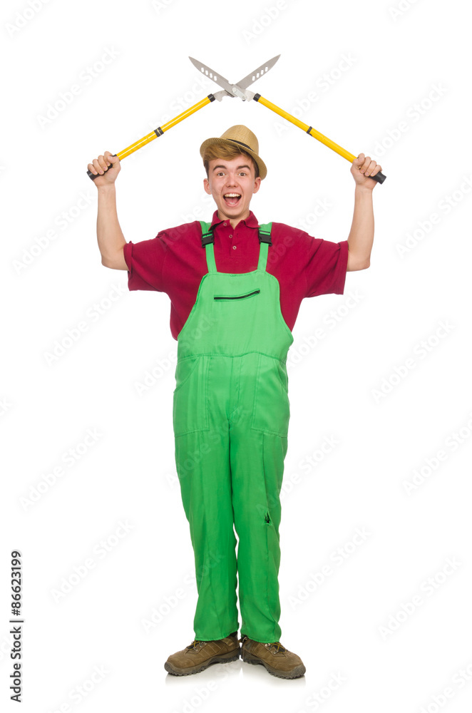 Man with shears isolated on white Man with shears isolated on white