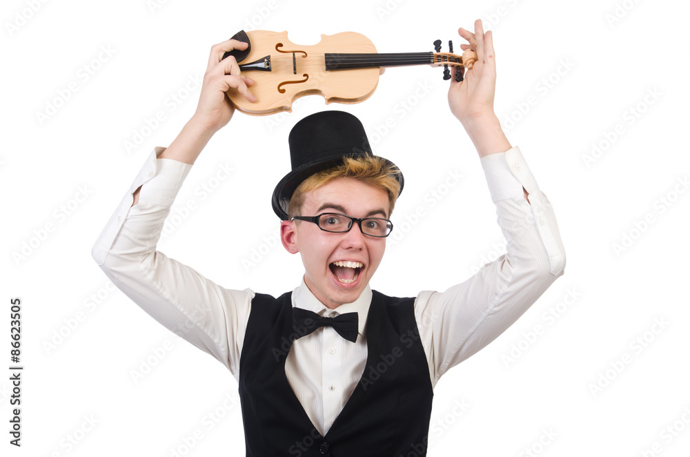 Funny violin player isolated on white Funny violin player isolated on white
