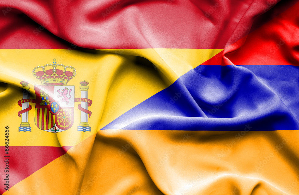 Waving flag of Armenia and Spain