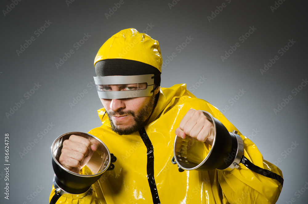 Fototapeta premium Man wearing metal glasses in techno concept