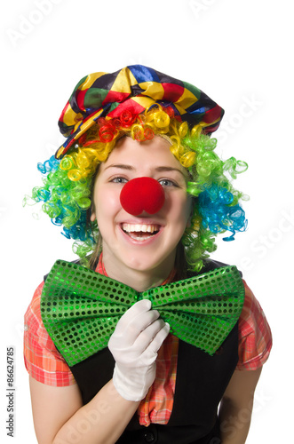 Female clown isolated on white