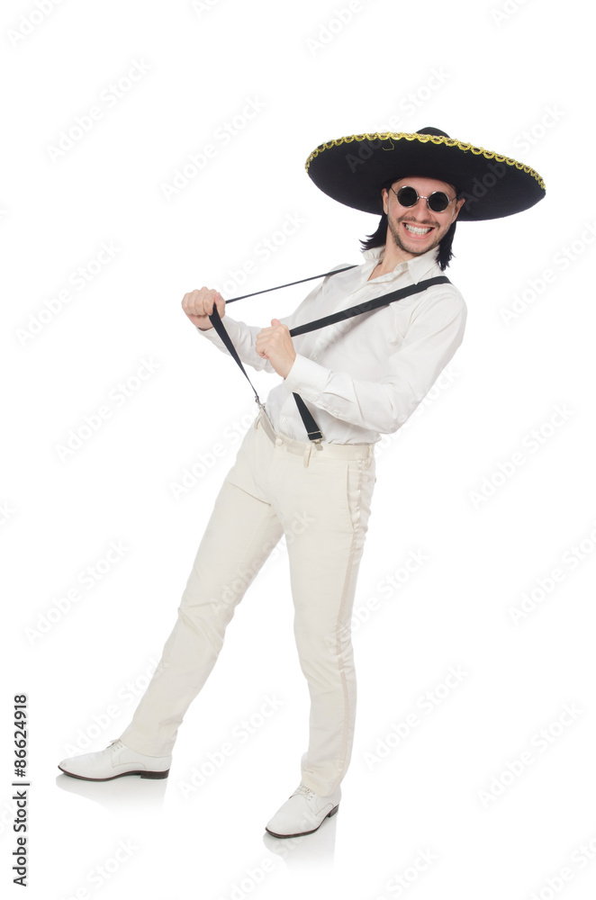 Mexican man wearing sombrero isolated on white Mexican man wearing sombrero isolated on white