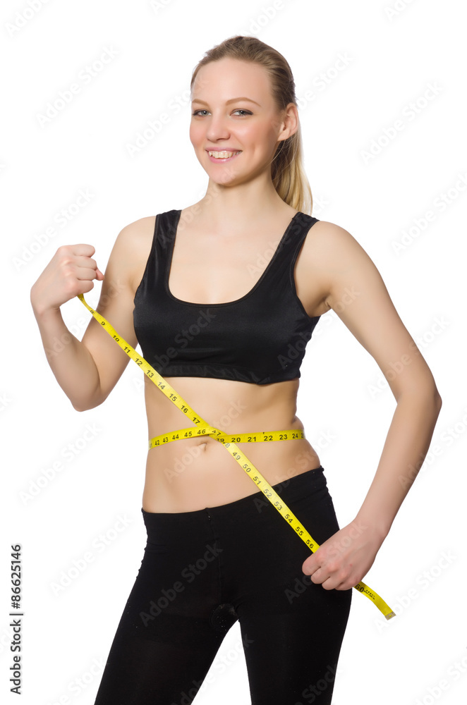 Young girl with centimeter in dieting concept Young girl with centimeter in dieting concept