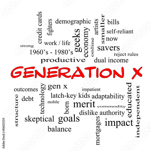 Generation X Word Cloud Concept in red caps