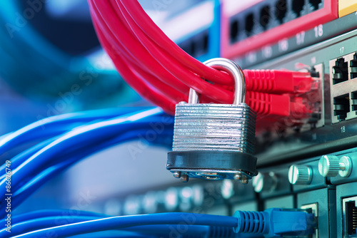Foto network and data protection concept with padlock and switch