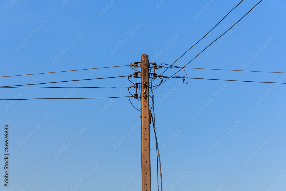 Energy and Technology, Electrical Post with Power Line Cables. Energy and Technology, Electrical Post with Power Line Cables.
