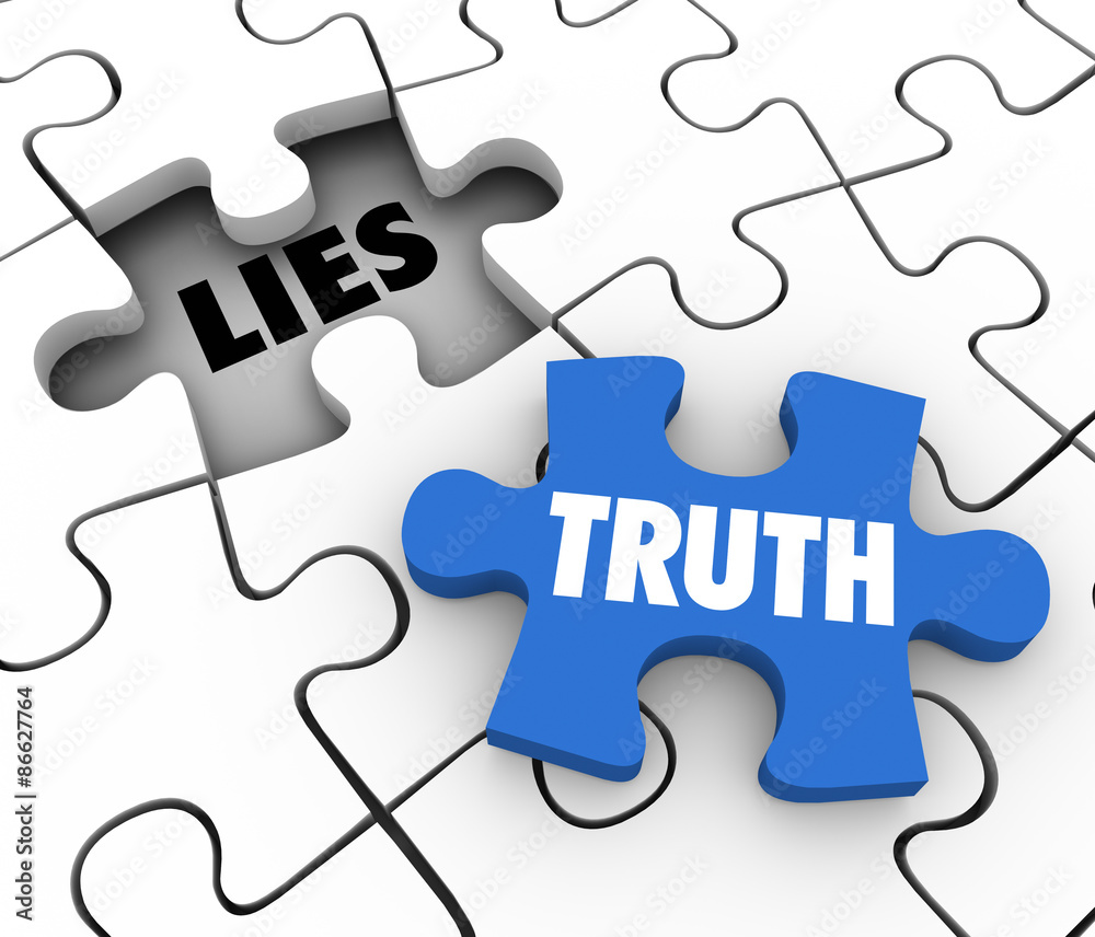 Truth Vs Lies Puzzle Piece Words Compete Honest Facts Whole Stor Stock