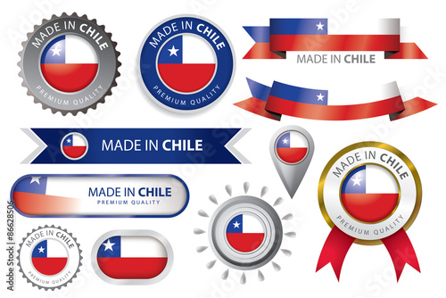 Made in Chile Seal, Chilean Flag (Vector Art)