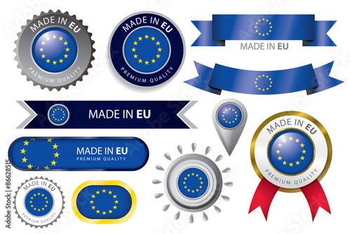 Made in European Union Seal, European Flag (Vector Art)