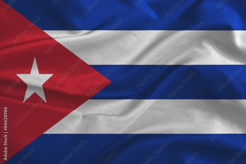 Waving flag of Cuba. Flag has real fabric texture