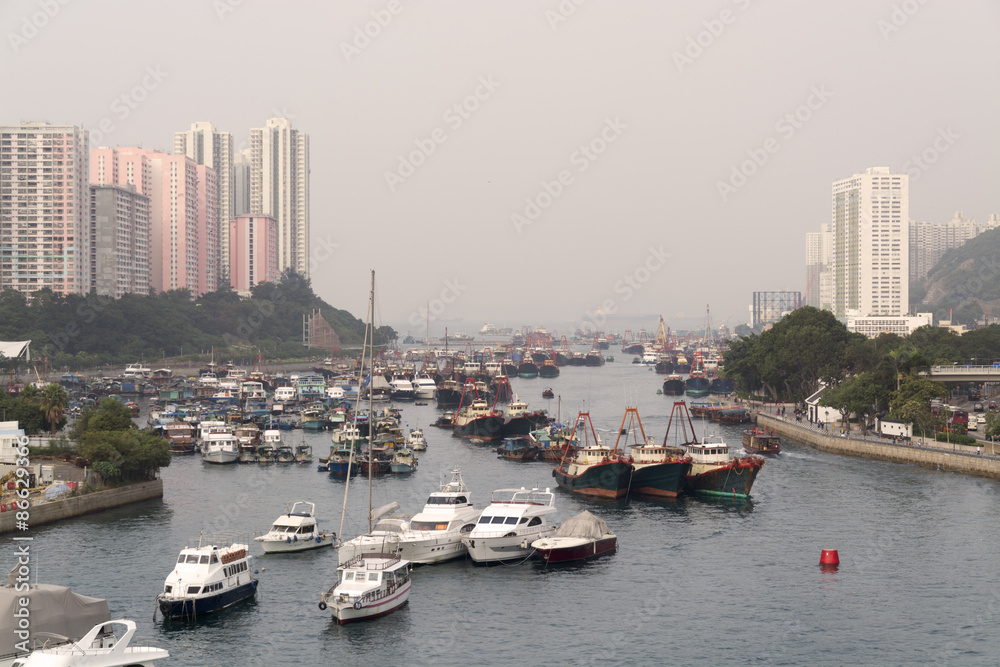  Fishin boats in Aberdeen harbour in Hong Kong.
