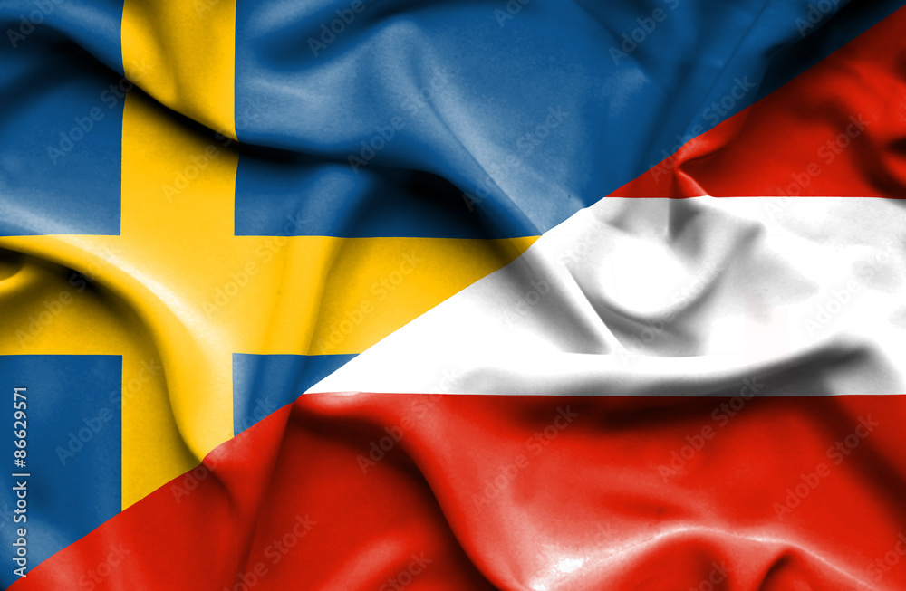 Waving flag of Austria and Sweden