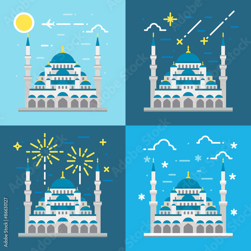 Flat design of Blue mosque Istanbul Turkey