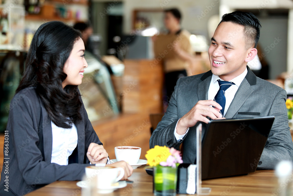 business couple meeting during coffee break business couple meeting during coffee break
